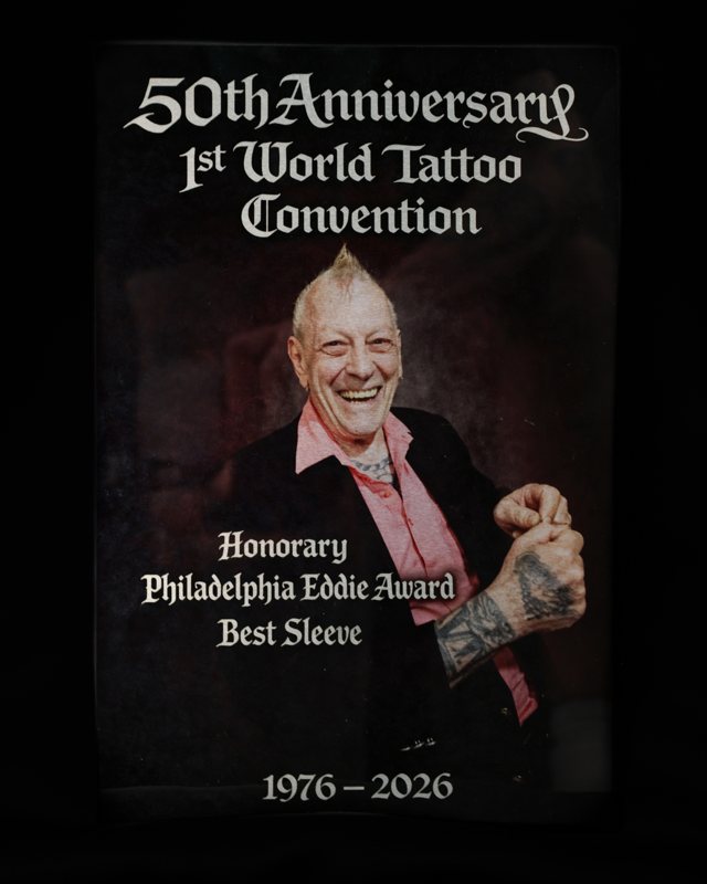 Honorary Philadelphia Eddie Award · Best Sleeve, 50TH ANNIV. WORLD TATTOO CONVENTION 2026, won by ELEMENT TATTOO in San Antonio