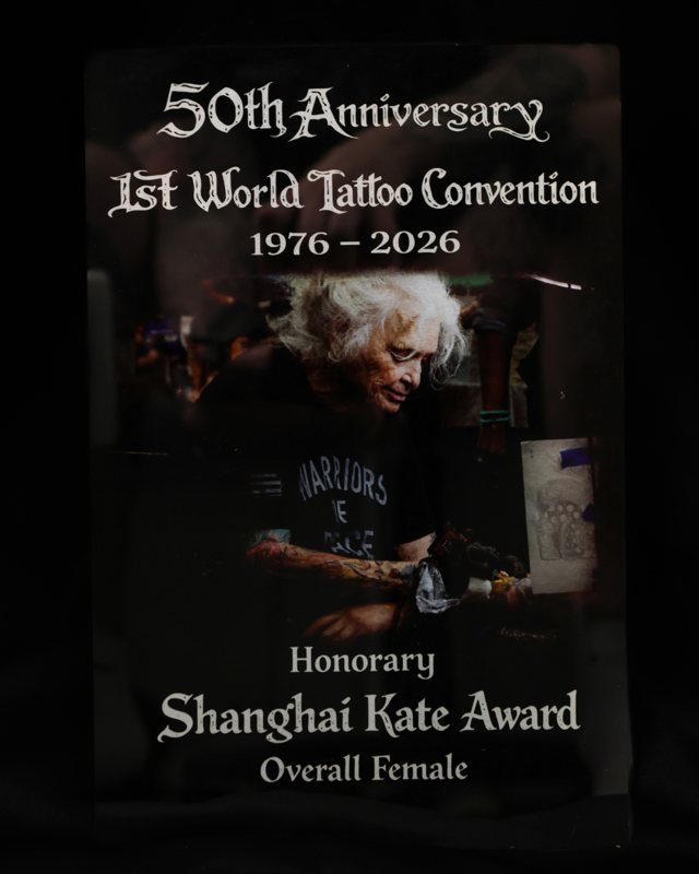Honorary Shanghai Kate Award · Overall Female, 50TH ANNIV. WORLD TATTOO CONVENTION 2026, won by ELEMENT TATTOO in San Antonio